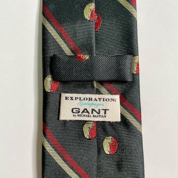 Gant by Michael Bastian Black Red Gold Stripe & Circle Dot Pattern Slim Silk Tie - Picture 7 of 10
